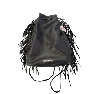 NWT Victorias Secret Fringe Bucket Bag Black One Size